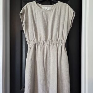notPERFECTLINEN Natural Linen Midi Dress in Light Beige